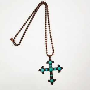 Turquoise Haven Bronze Metal Cross Necklace OS